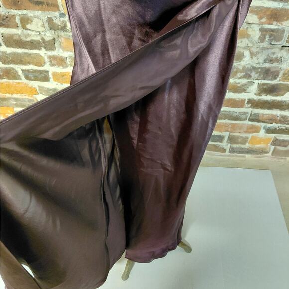 Betsy & Adam Formal Evening Gown Women Size 10 Brown Satin Halter Neck Dress - Picture 9 of 13